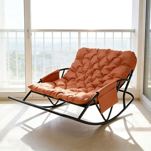 HomeMiYN Sillón Balancín Exterior con cojín para Dos Personas, Silla Balancín Papasan para Dormitorio, Sala de Estar, Jardín, Balcón, Capacidad de Carga 240 kg, Tela