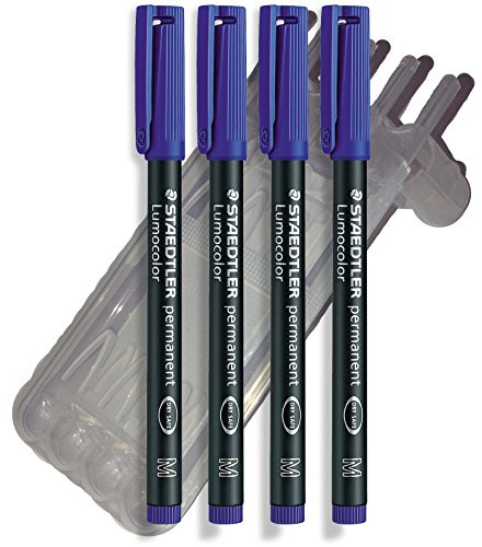 Staedtler Feinschreiber Universalstift Folienstift | Lumocolor permanent, Staedtler Box (4er Pack M Spitze, Blau)