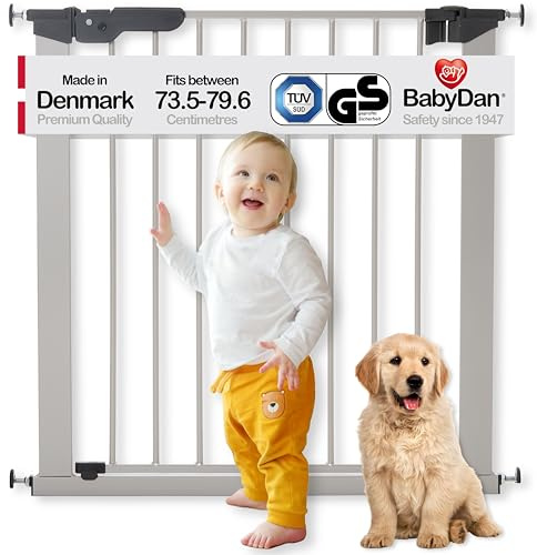 BabyDan Premier Türschutzgitter / Treppenschutzgitter zum Klemmen 73.5-79,6 cm - hergestellt in Dänemark und vom TÜV GS geprüft, Farbe: Silber