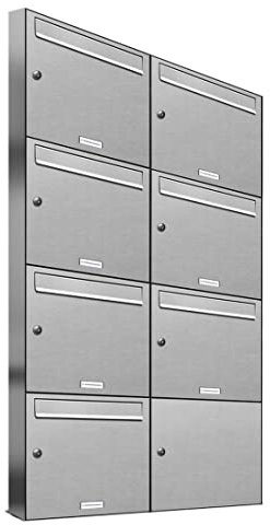 AL Briefkastensysteme 7er Briefkastenanlage aus V2A Edelstahl, Premium Briefkasten DIN A4, 7 Fach Postkasten modern Aufputz