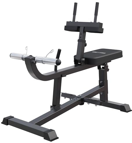Gorilla Sports® Panca per Polpacci - 126 x 61 x 100 cm, Regolabile in Altezza in 5 Posizioni, con Supporto per Dischi Pesi da 30mm e 50mm, 2 Chiusure a Molla, Nero - Calf Machine, Palestra, Fitness