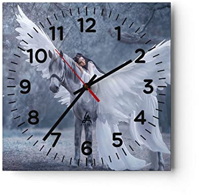 Modern Wanduhr Frau Pferd Natur 30x30cm Quadrat Klein Wand Uhr Glas Analog Zimmeruhren Küche Büro Wohnzimmer Glasuhr Wall Clock Dekoration Design Wanddekoration Küchenuhr C4AC30x30-3998