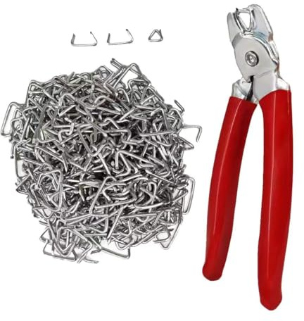 DAYSLIVES Hog Ring Pliers Angled with 300 Galvanized Hog Rings, Professional Spring-Loaded Pliers Upholstery Installation Kit Tool for Upholstery, Fence, Bungee Cord, Sausage and Meat Casings