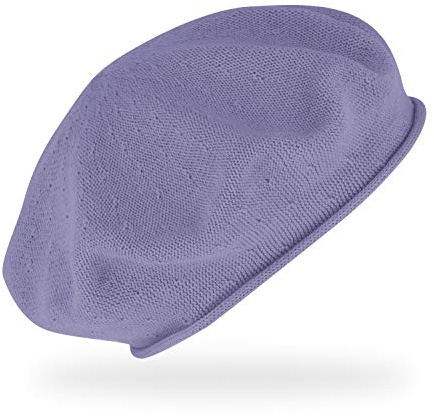 fiebig Feinstrickbaske mit Rollrand | Barett in OneSize aus Baumwolle | Leichte Wollbaske in vielen Farben (One Size, Flieder)