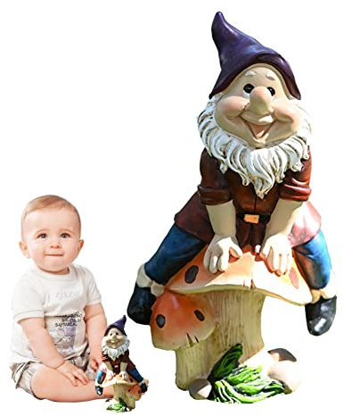 Facynde Nani da Giardino all'aperto,Resina Divertente Gnomo da Giardino Seduto su Funghi | Creativo Nano Statua da Giardino Fungo Gnomo Scultura in Resina per Patio Cortile Prato