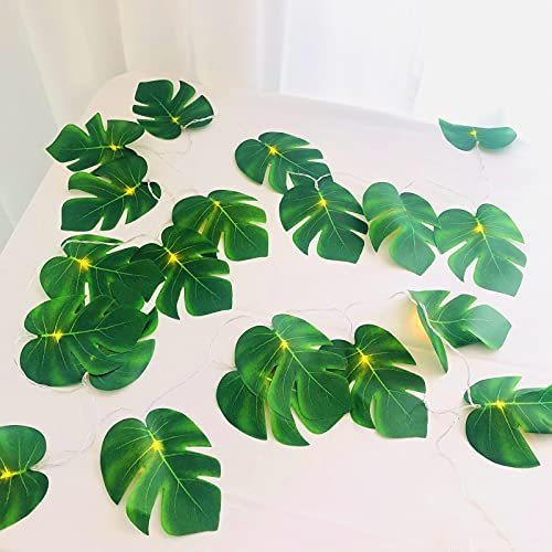 Riaxuebiy Artificial Palm Leaf String Lights,Tropical Turtle Leaves 9.8ft 20 LED Hanging Rattan Greeny Monstera Leaves Rope Light for Wedding Party Decoration (Palm Leaf 3m/20LED, Remote with USB)