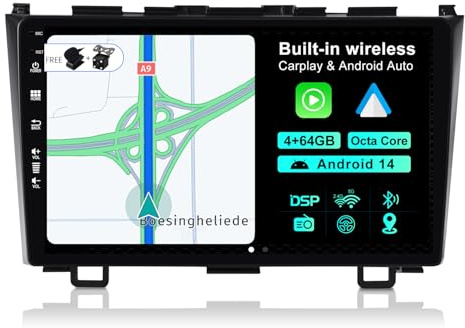 JOYX Android 13, kompatibel med Honda CRV (2007–2011) - [4G + 64G] - inbyggd DSP/Carplay/Android bil/GPS - GRATIS MIC-kamera - BT5.0 DAB 4G WiFi 360-kamera stöd - 9 tum - 2 Din