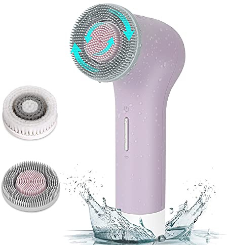 MYCARBON Spazzola Pulizia Viso Elettrica Ricaricabile 2500mAh Impermeabile IPX7 Attrezzi Spazzola Viso Rotante Cura del Viso per Tutte Pelli con Testine di Ricambio (Rosa)