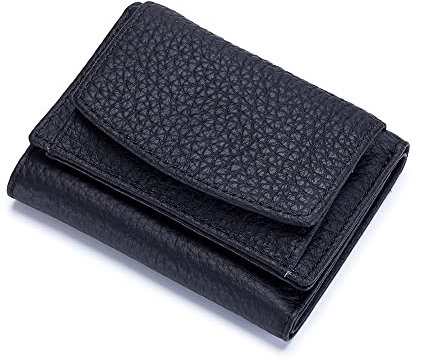 ZhaoCo kleine Geldbörse Damen mit Münzfach Echtleder Geldbeutel Damen Mini Portemonnaie mit RFID Schutz Kreditkartenetui für Frauen Mädchen - Schwarz