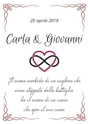 N 10 pezzi ETICHETTE VINO PERSONALIZZATE PVC RESISTENTI - Cuori & Infinito - IMPERMEABILI (10X14)