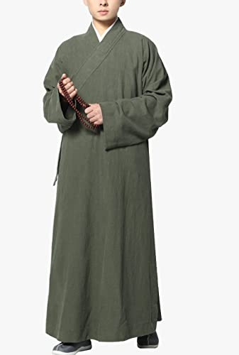 Yellcn Unisex All Seaso Zen Lay Clothing Buddha Gown Frock Shaolin Monk Kung Fu Suits Meditation Robe (Color : Dark Green, Size : 3X-Large)