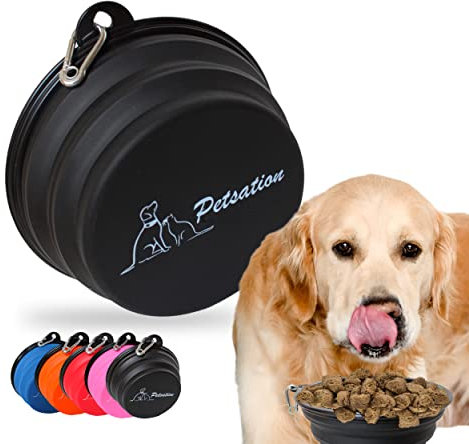 PETSATION – Cuenco Plegable para Perro [El Original] – Cuenco de Viaje, Bebedero y Cuenco para Agua para Perros –Ideal para Viajes, Paseos y Uso Diario – Ligero e Compacto (Negro, 350 ml)