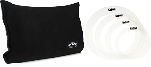 KICKPRO Kick Drum Pillow - Weighted + Evans E-Rings Rock Pack Value Bundle