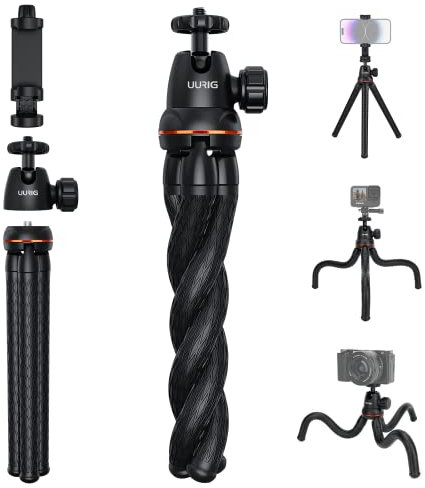 VRIG Camera Tripod, Mini Flexible Stand with Hidden Phone Holder w Cold Shoe Mount, 1/4'' Screw for Magic Arm, Universal for iPhone 13 12 Pro Max XS Max X 8 Samsung Canon Nikon Sony Cameras