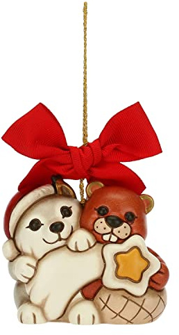 THUN - Addobbi Natalizi, Lupo Noah e Castoro con Stella in Ceramica Decorata a Mano, Versione Maxi - Idea Regalo Natale 2022-7.7x5x6.7 cm h