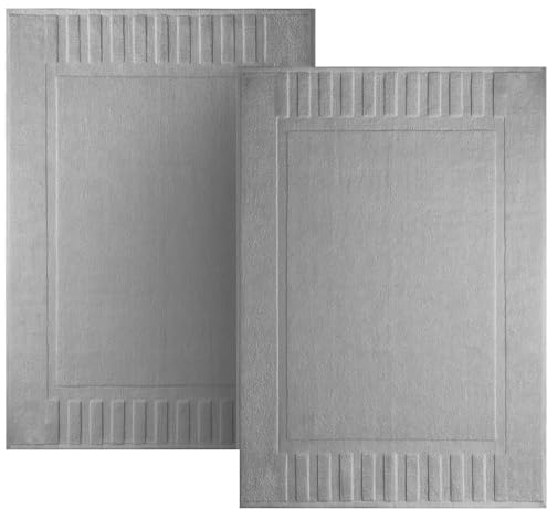 White Classic Luxury Bath Mat Floor Towel Set - Absorbent Cotton Hotel Spa Shower/Bathtub Mats [Not a Bathroom Rug] 22x34 | 2 Pack | Light Grey