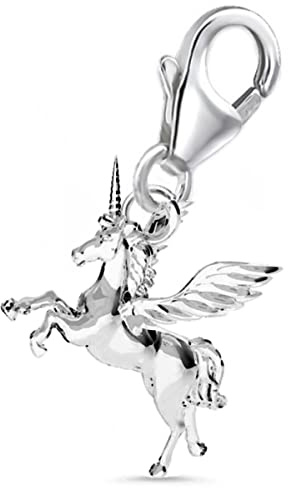 Einhorn Pferd Karabiner Charm Anhänger für Bettelarmband aus 925 Silber