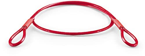 DQ-PP Stahlseil ummantelt mit Ösen | Länge: 0,7 m / 70 cm | Stärke: 1,6 mm / 3 mm | Farbe: Rot | Stahlkabel mit Schlaufen Schlaufseil | Diebstahlsicherung für Gartenmöbel, Fahrrad