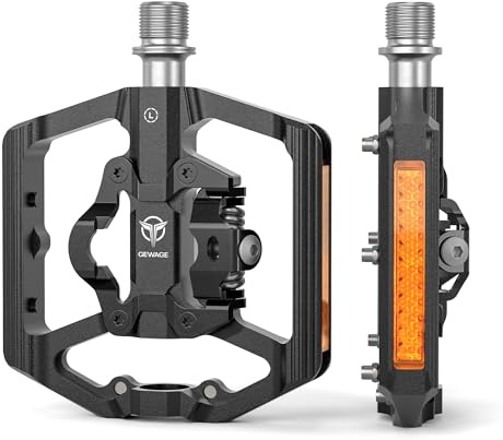 Mountain Bike Pedals with Reflector- Double Sided Bike Pedal 9/16”, Dual Function Plat & Clipless Pedals - 3 Sealed Bearings Bicycle Platform MTB Pedals (Black)