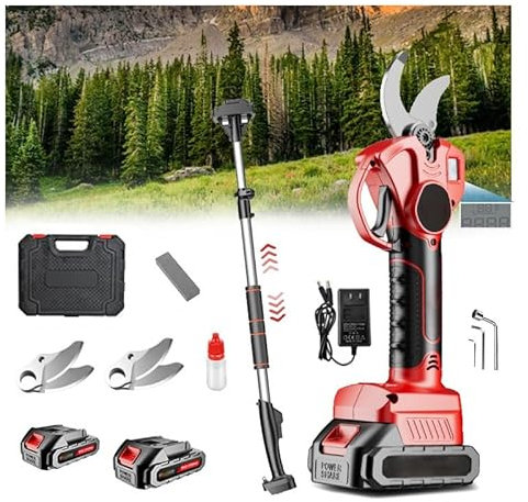 O·Lankeji Elektrische Astschere Akku, Gartenschere Elektrisch Mit Teleskopstiel, 35mm Akku Schere Für Garten, Elektrische Gartenschere, 2 Akku Und Ladegerät Inklusive, Für Gartenbäume Und Obstbäume