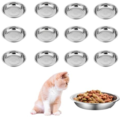 Katzenschüssel Schnurrhaare freundlich, flache breite Katzenfutter Schüssel Edelstahl, Metall Katzenschüssel Schnurrhaare Ermüdungsentlastung, Ersatz grundlegende Katzenschüssel für hohe Regale(12pcs)