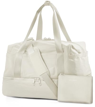 Weekender Bags for Women, BAGSMART Travel Duffel Bags with Shoe Compartment,Personal Item Travel Bag for Airlines, Carry on Overnight Tote Bag with Toiletry Bag (Light Beige,2pcs)