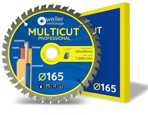 WELLERWERKZEUGE | Profi MULTICUT Kreissägeblatt Sägeblatt 165x20mm + 16mm 40 Zähne für Holz Kunststoff Aluminium passend für Akku Kreissäge Tischsäge