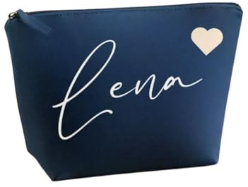 Kosmetiktasche Filz - Schminktasche personalisiert - Tasche mit Name Schreibschrift und Herz - Kosmetikbeutel mit Namen - Filztasche - Geschenkidee (Dunkelblau, S)