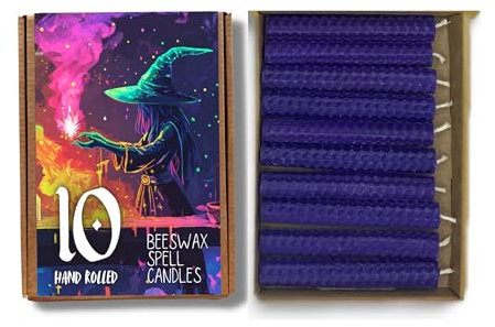 Juego de 10 velas de hechizo de cera de abeja de 10 cm (6 moradas)