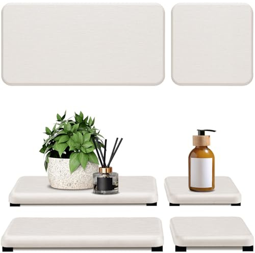 LeKuni Wasserabsorbierende Kieselgur Seifenschale, Water Absorbing Stein Für Spüle, Seifenhalter Dusche, Schnell Trocknender Badezimmer Tablett Für Pflanzen Und Toilettenartikel (4, Weiß)
