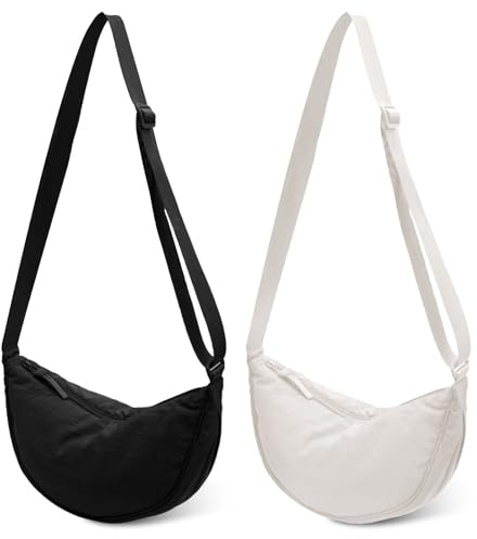 AYNKH 2 Pack croissant sac en nylon hobos dumpling sac réglable sangle imperméable à l'eau léger et minimaliste unisexe parfait pour tous les jours Shopping voyage