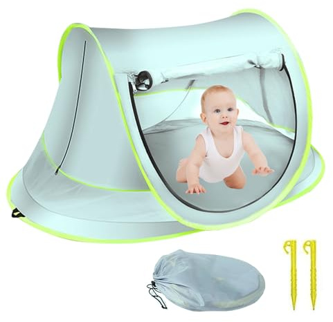 Baby Strandmuschel Strandzelt, Pop-up Baby Strand Zelt, Tragbar Extra Light Strandzelt, Sonnenzelt, UV50+ Schutz Perfekt für Familie Strand Camping, Wanderausflug, Garten, Grillparty (Blau)