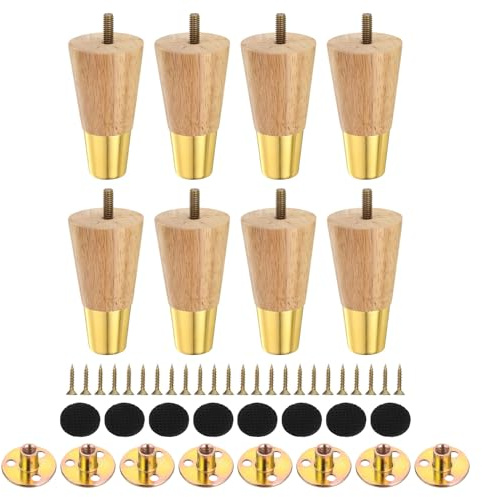 sourcing map 4 Inch Wood Furniture Legs, Set of 8 Round Sofa Replacement Wooden Furniture Feet Dresser Legs with Mounting Screws, for Cabinets Couch Dresser Chair Ottoman Table, Yellow