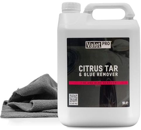 autopflege Autolack Klebstoff- & Teerentferner Set | ValetPRO Citrus Tar & Glue Remover 5l + Mikrofasertuch | Entfernt Kleberückstände Teer Baumharz von harten und lackierten Oberflächen am Auto