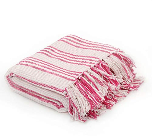 ZEYUAN Manta a Rayas 125x150 cm algodón Rosa y Blanco, Cubre Sofa, Manta Sofa, Colcha Sofa, Cubresofa, Colcha Multiusos para Sofas, Sofá De Manta Protectora