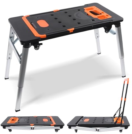KinHall Faltbar 7-in-1 Mobile Werkbank 150-250 kgs Tragkraft Arbeitsbühne Werktisch Handkarren Plattform Portable DIY-Arbeitsplatz