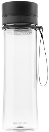 PROFINO Infuze Trinkflasche 600 ml, auslaufsicher, Obsteinsatz, BPA-frei | Wasserflasche mit Fruchtsieb, BPA-frei, spülmaschinenfest, nur 146 g, für Schule, Sport, Reisen und Büro
