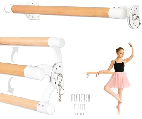 Ilyapa Ballet Barre for Home - 3 Ft Wood Adjustable Wall Mount Ballet Bar Dance Equipment - 32 inch Stud Spaced White Powder Coated Brackets