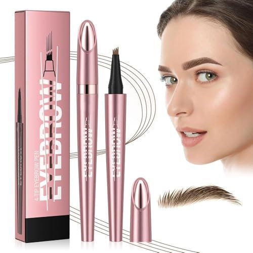 2025 Neu Magischer Augenbrauenstift Wasserfest, 3D Micro Augenbrauenstift Dunkelbraun Eyebrow Pencil mit 4 Gabelspitze Applikator, Brow Pencil Erzeugt Mühelos Natürlich Aussehende Brauen (Hellbraun)