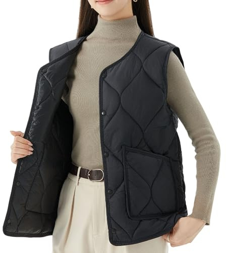 RWGSNB Quilted Gilet, Gilet Leggero con Bottoni Gilet Trapuntato da Donna Senza Maniche Giacca in Piumino con Tasche Caldo Invernale Imbottito Trapuntato Senza Maniche