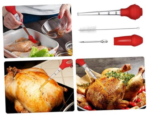 SHOWERORO 4pcs Silicone Turkey Baster BBQ Cooking Tool Basting Brush and Cleaning Brush