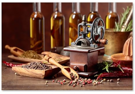Postereck - 3384 - Tirage Épices Moulin Poivre Chili Cuisine Épicé – Art Mural, Gastronomie, Décor, Rétro - toile - 40,0 cm x 30,0 cm