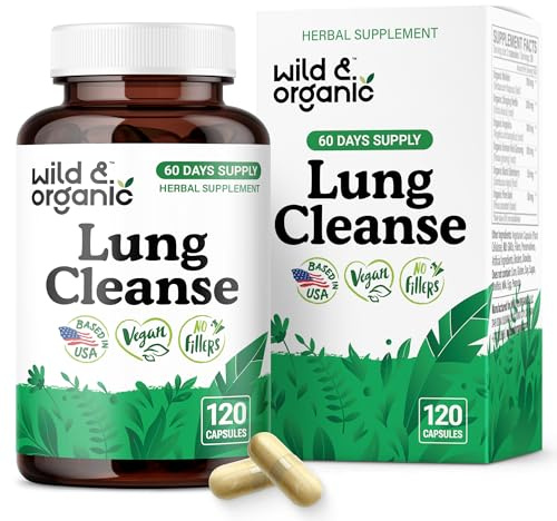 Wild & Organic Lung Cleanse Capsules - Lung Support Supplement with Mullein Leaf, Stinging Nettle, Angelica & Korean Panax Ginseng Powder - Vegan, No Fillers, Non-GMO - 120 Count