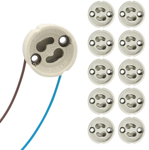 DEIFUA GU10 Fassung für LED/Halogen, Lampenfassung aus Keramik mit 15CM Qualitäts Silikonkabel, VDE 0-250V, GU10 Keramiksockel für LED, Glühlampe, Halogen, 10 Stück