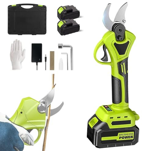 Forbici Elettriche Da Giardinaggio | Forbici Da Potatura Senza Fili | Diametro Di Taglio 50mm (2'') | Regolazione A 4 Marce | Lame In Acciaio Al Carbonio | Durata Delle Batterie 24 H/Pz | 2 Batterie