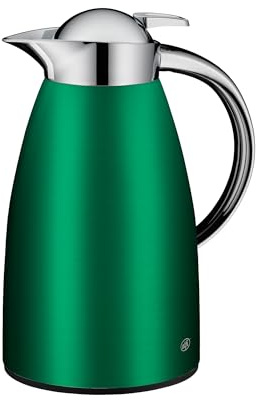 alfi SIGNO 1,0 l, satingrön, rostfritt stål isoleringskanna med hygienisk hård glasinsats, vridlås med bekväm tryckknapp, ergonomiskt handtag, med en hand, perfekt som kaffekanna, tekanna