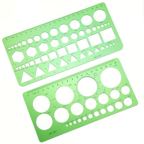 2 Stück Kreisschablone, transparentes Kreis-Zeichenwerkzeug, Zeichenschablone, Zeichenhilfe, Werkzeug, geometrische ovale Schalung, Lineal, Messwerkzeuge, grünes Kunststoff-Lineal für Malerei, Design