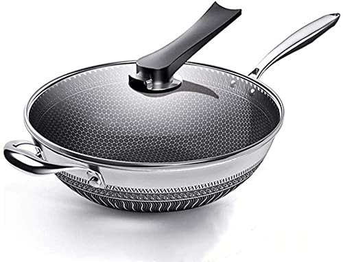 Prettiee Padella Doppia a Nido d'Ape in Acciaio Inox 304 Padella Antiaderente Padella Antiaderente Senza Olio Padella Antiaderente Senza fosforo (34cm)