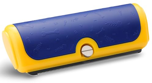 PetPog Dog & Cat Deshedding Brush for Short & Medium Coats, Blue & Yellow