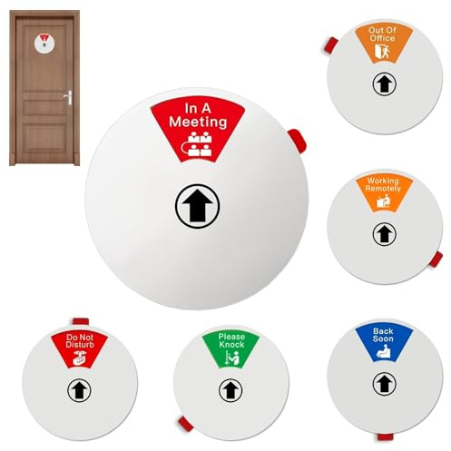 SEPWGUMD Cartelli da Conferenza + Pannello Segnaletico Stato Ufficio + 6 Indicatori + 15x15CM + Argento + Metallo Resistente, Cartello Rotondo Grigio